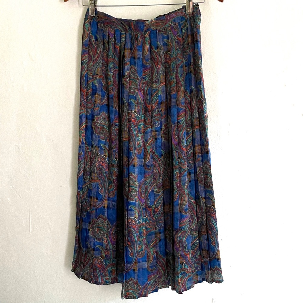 Vintage Paisley & Plaid Printed Pleated Skirt